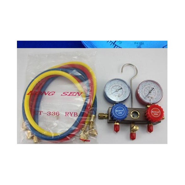 Manifold Professionnel 2 Voies Pour Climatisation - Compatible R404A, R134A, R22, R407C - Avec Manomètres Et Flexibles