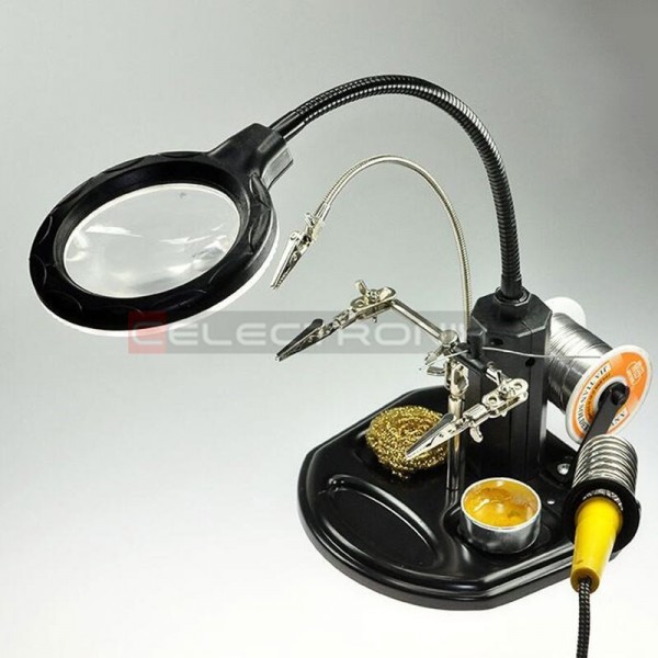 TE 802 Support 3 en 1 Lampe loupe 16 LED support fer et 3eme Main