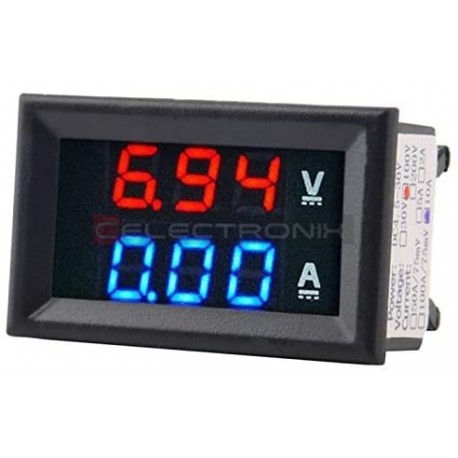 Voltmètre Ampèremètre digitale pour façade Rouge et Bleu DC 0-100V