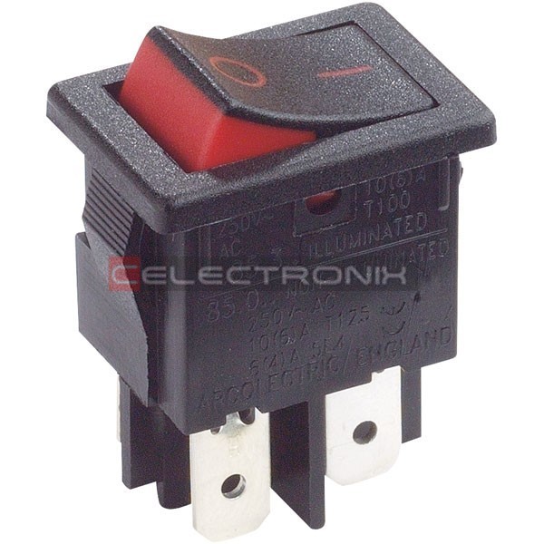 Mini Interrupteur à bascule DPST 10A 250V Noir et rouge 4C/1 Contact